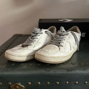 ShuShop Women's White Sneakers with Black Accents